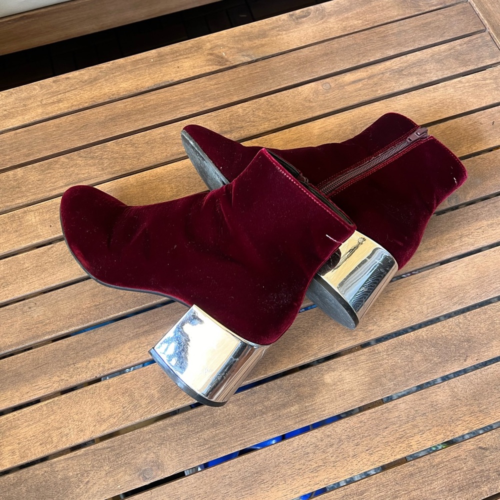 MM6 Maison Margiela velvet red booties silver heel